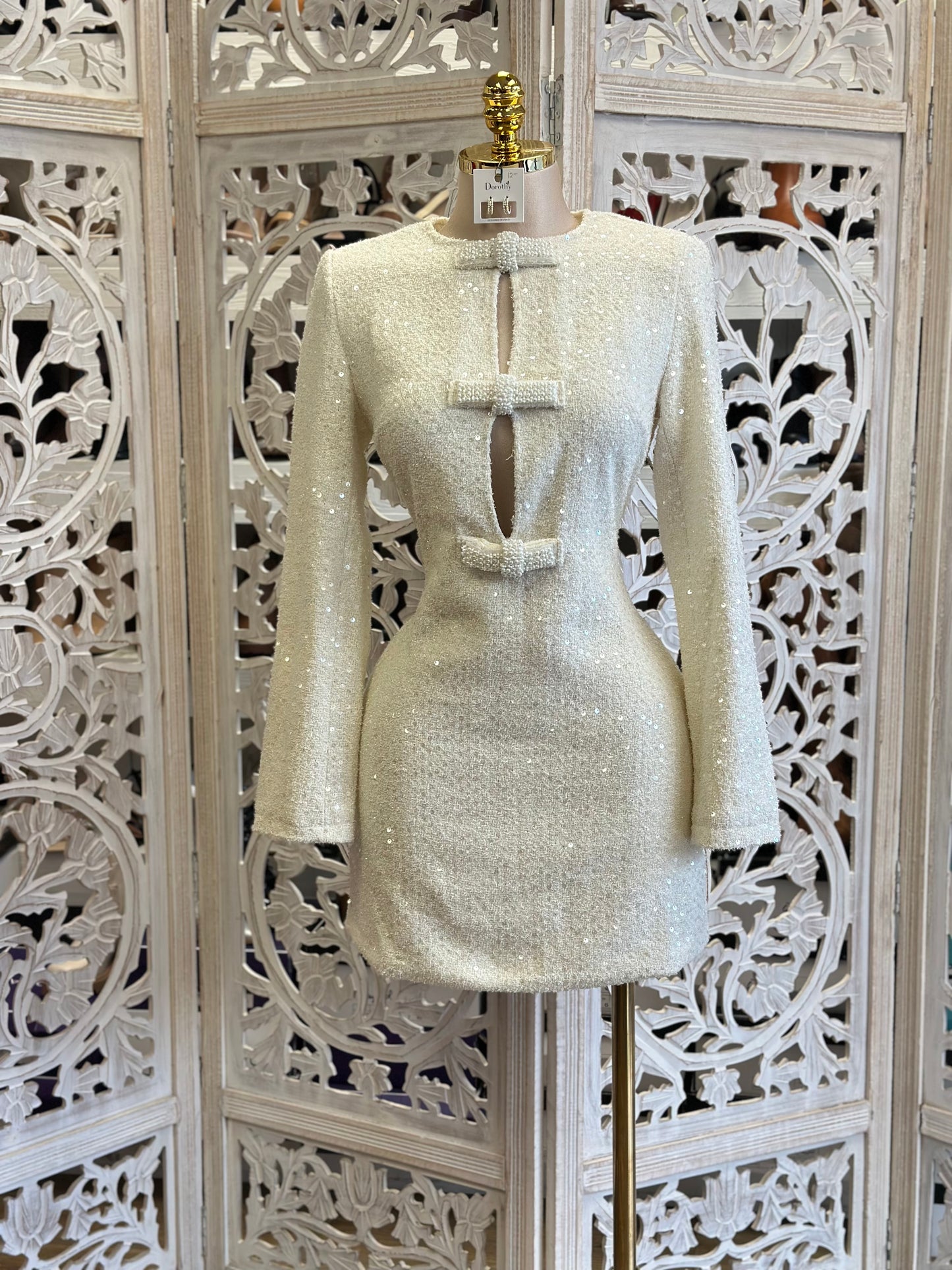 Bow Sequin Tweed Mini Dress- Not Stretchy,No Estira