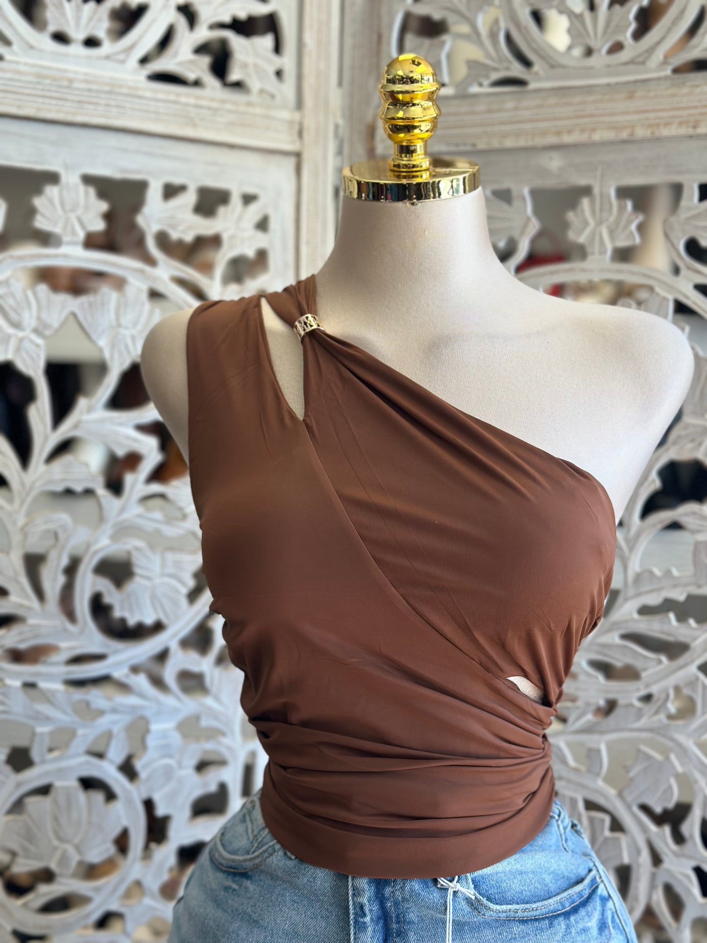 Asymmetrical Clasp Top- Estira, Stretchy