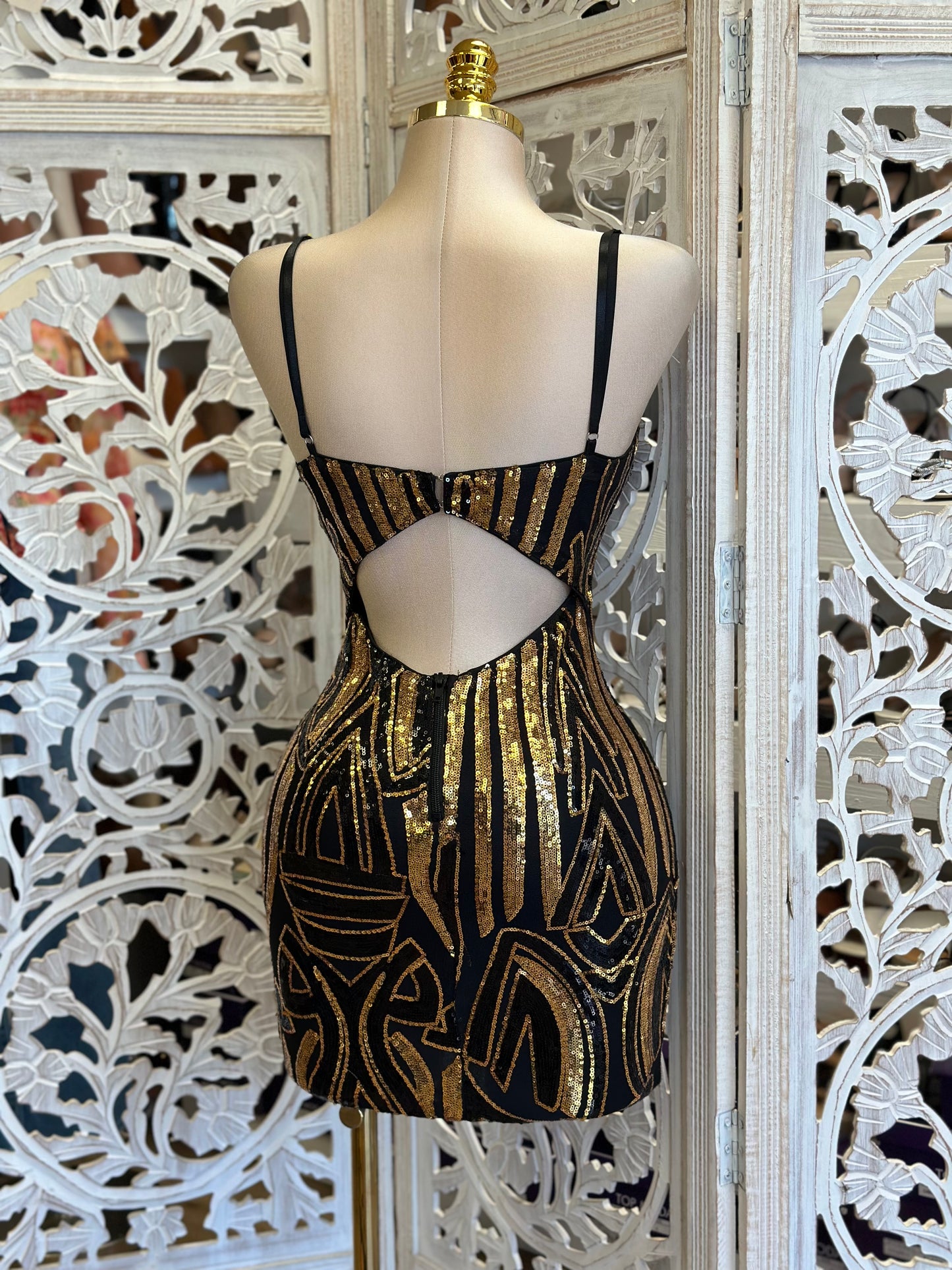 Sequin Pattern Cami Mini Dress- Stretchy, Estira