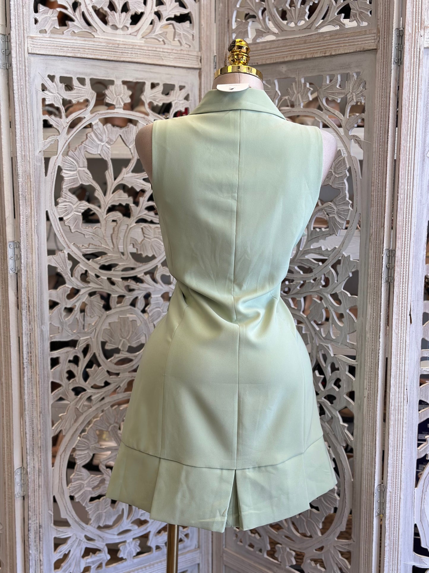 Light Green Vest Crossover Dress- Slightly Stretchy , Estira Poco