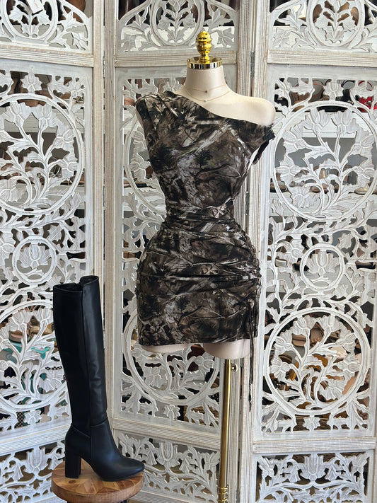 Deep Brush Pattern Asymmetrical Mini Dress- Stretchy,Estira mucho