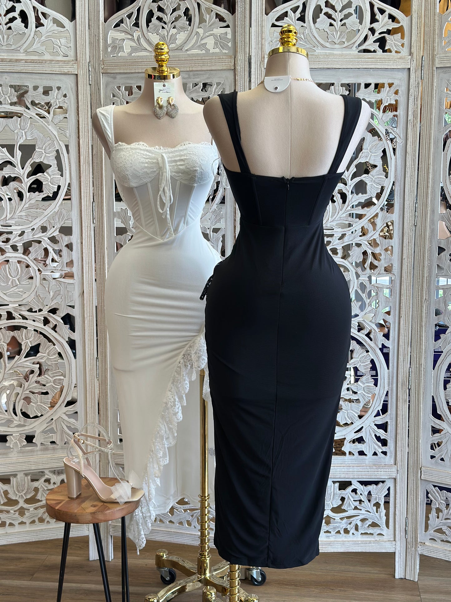 Lace Mesh Corset Midi Dress-Estira, Stretchy