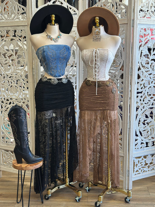 Lace Maxi Skirt-  Slightly Stretchy , Estira Poco