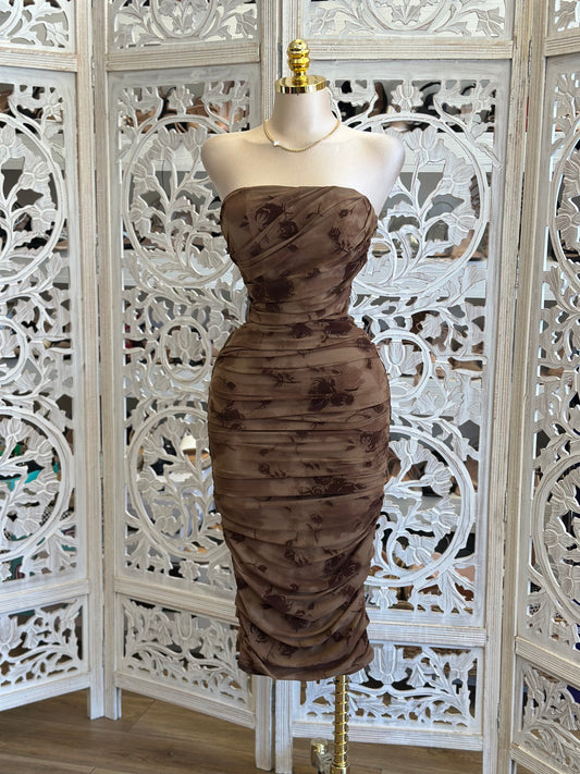 Strapless Autumn Floral Dress- Stretchy, Estira