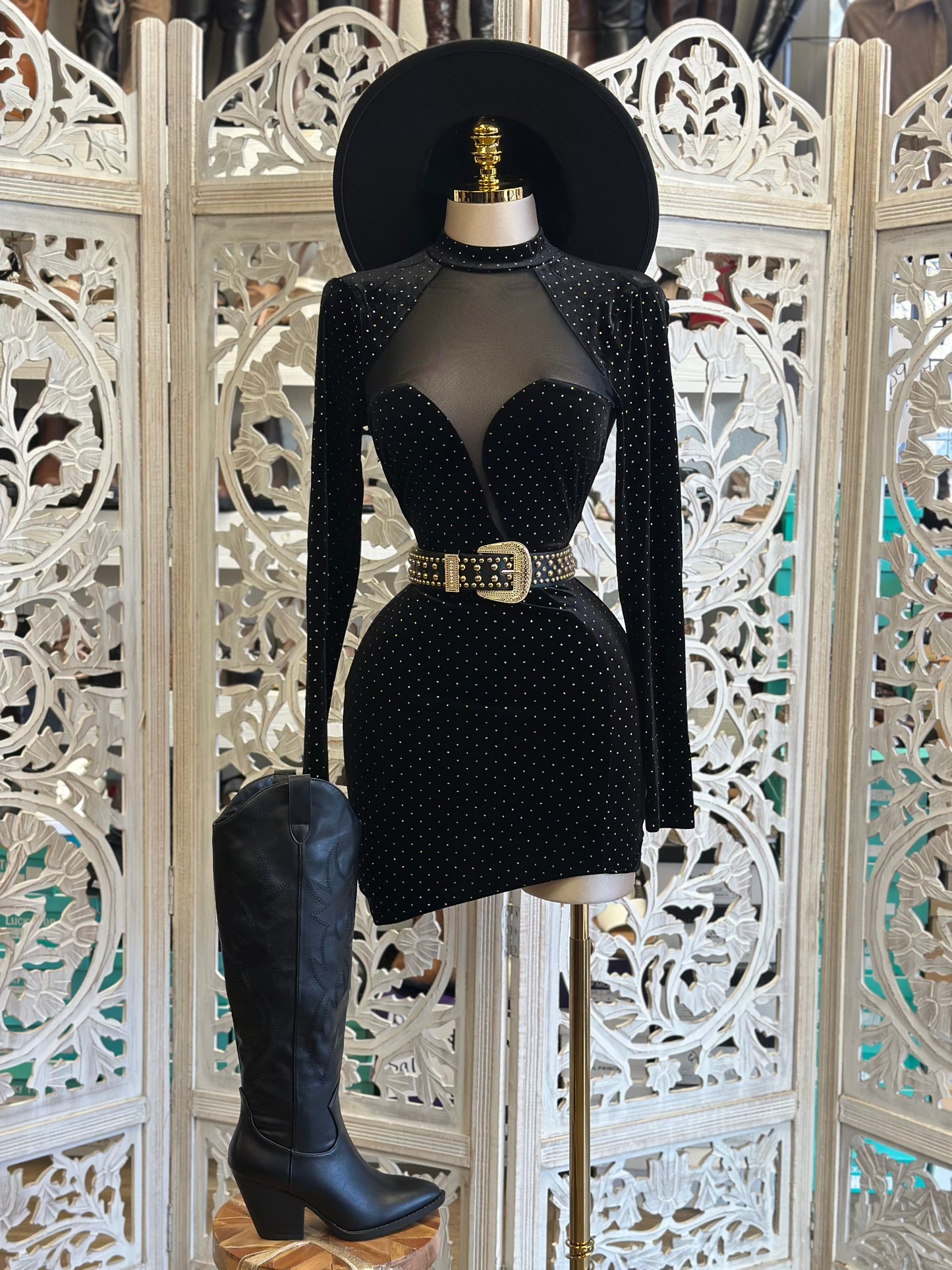 Mesh Rhonestone Mini Dress - Estira, Stretchy