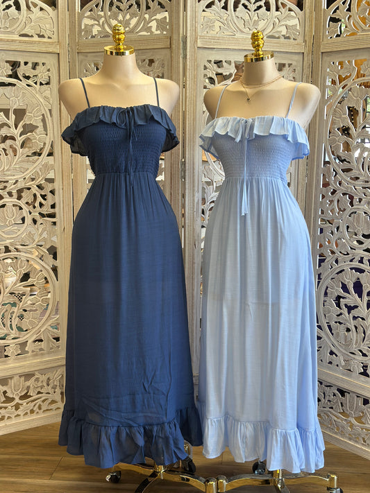 Shades of Blue Maxi Dress- Estira, Stretchy