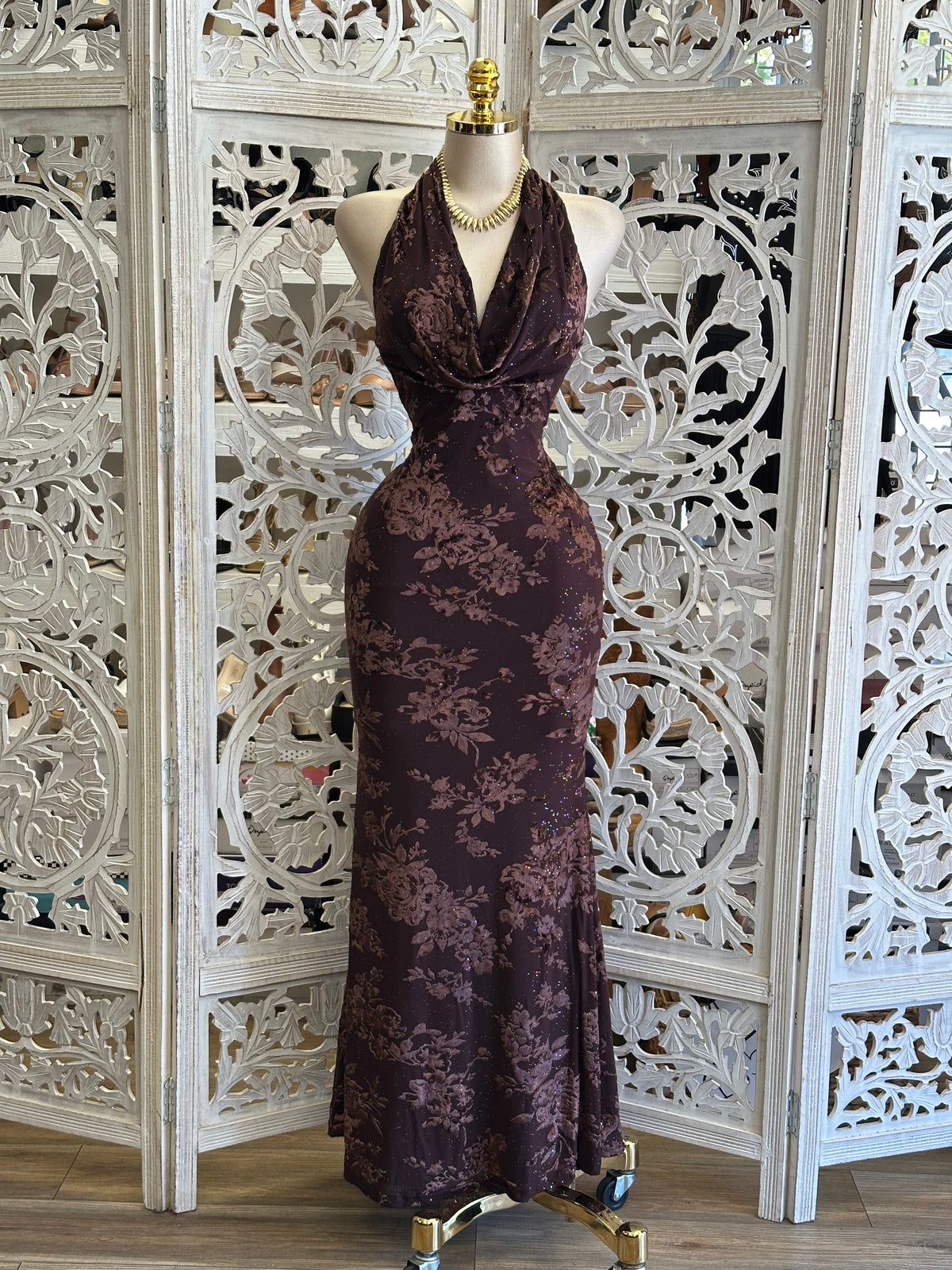 Cressida Cowl-Neck Gown- Estira , Stretchy