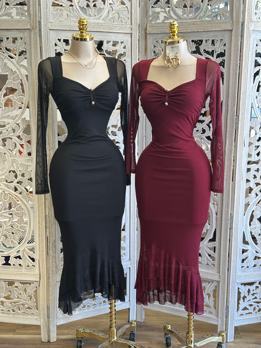 Garnet Vein Midi Dress- Estira , Stretchy
