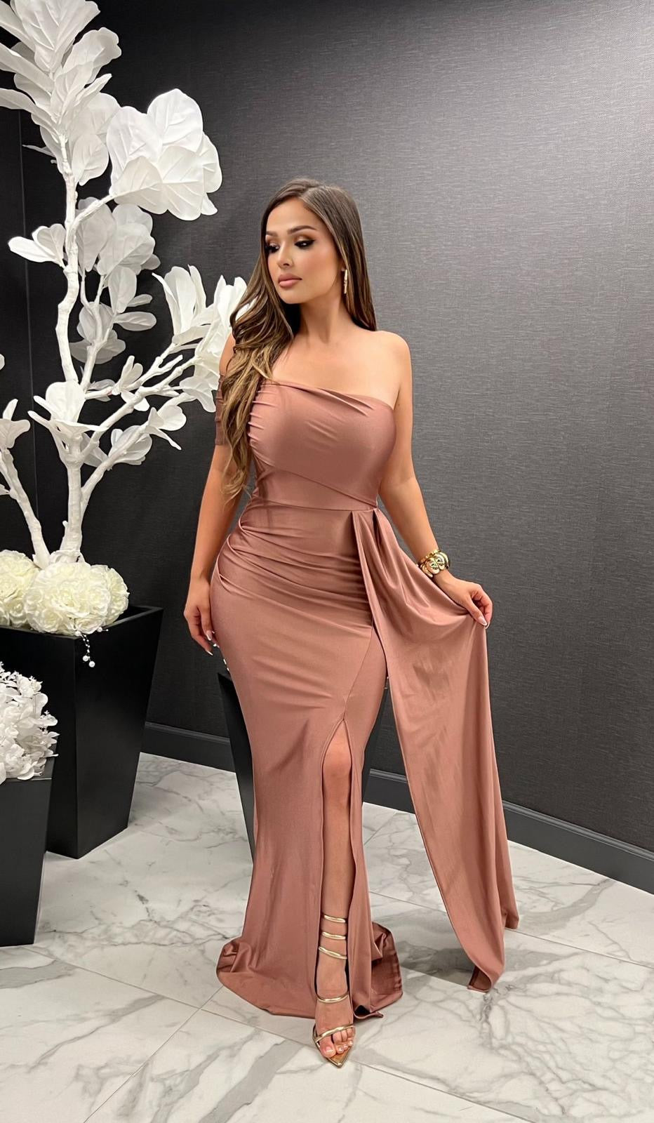 Off Shoulder Tailed Gown -Estira, Stretchy
