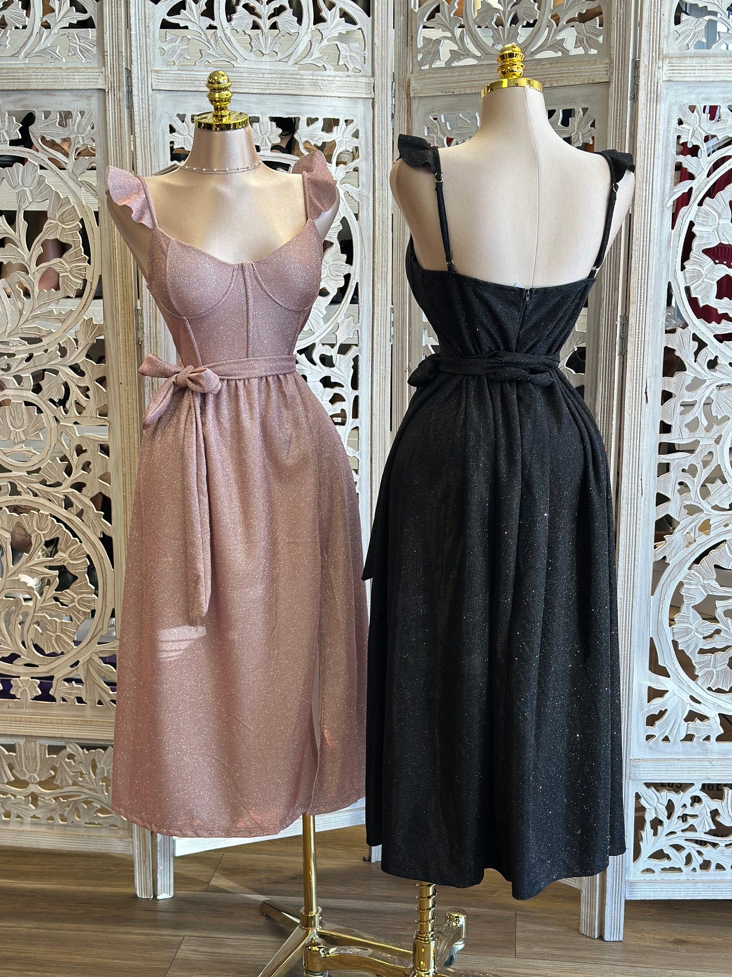 Shimmery Corset Lined Midi Dress-Stretchy, Estira