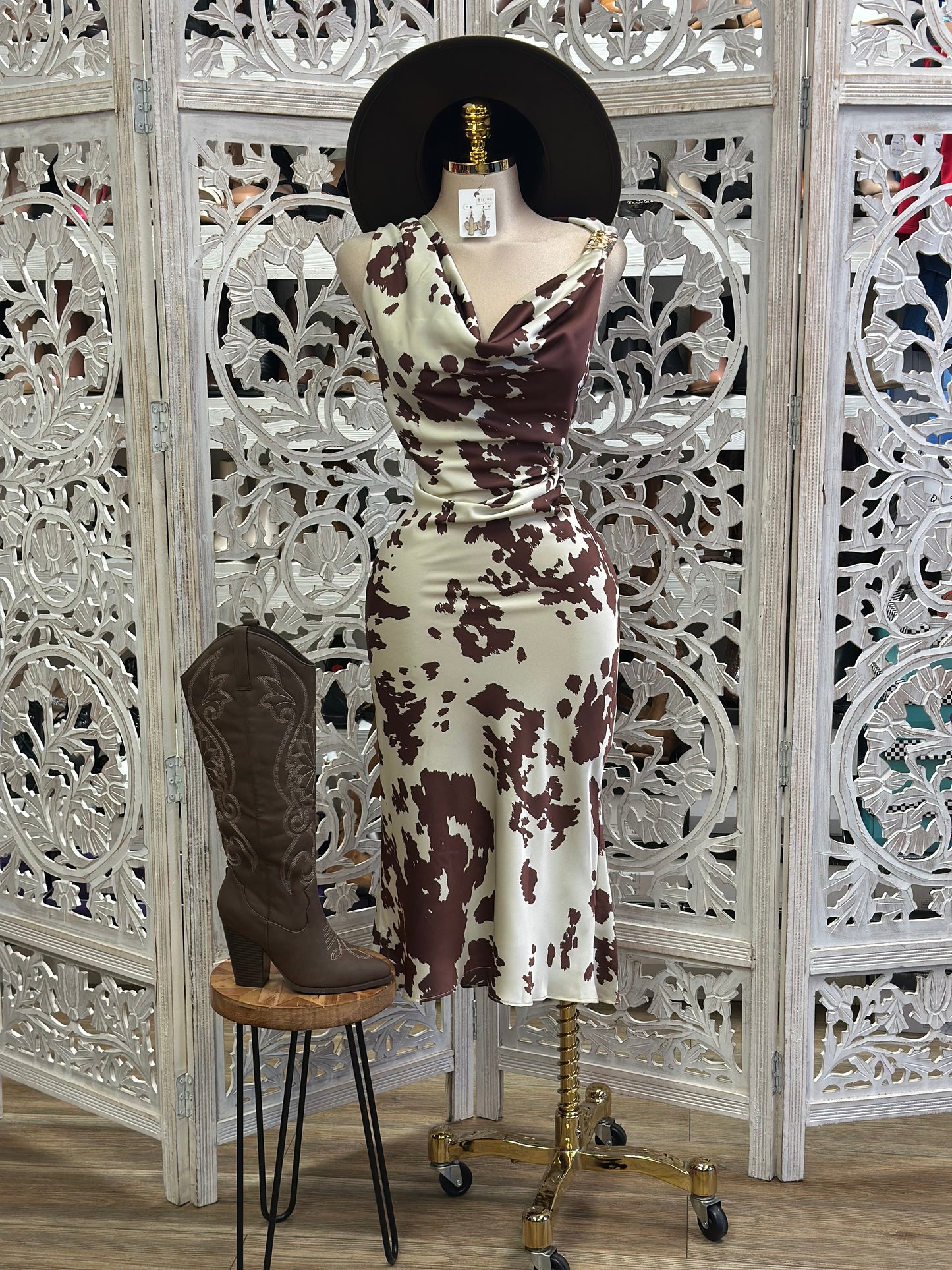 Cow Print Silky Dress-Not Stretchy, No Estira