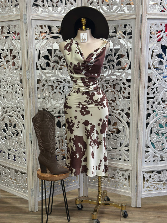 Cow Print Silky Dress-Not Stretchy, No Estira
