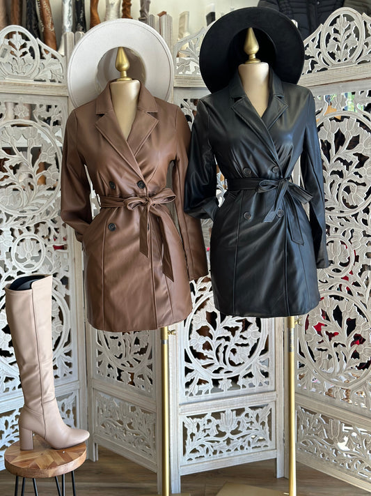 Faux Leather Trench Coath