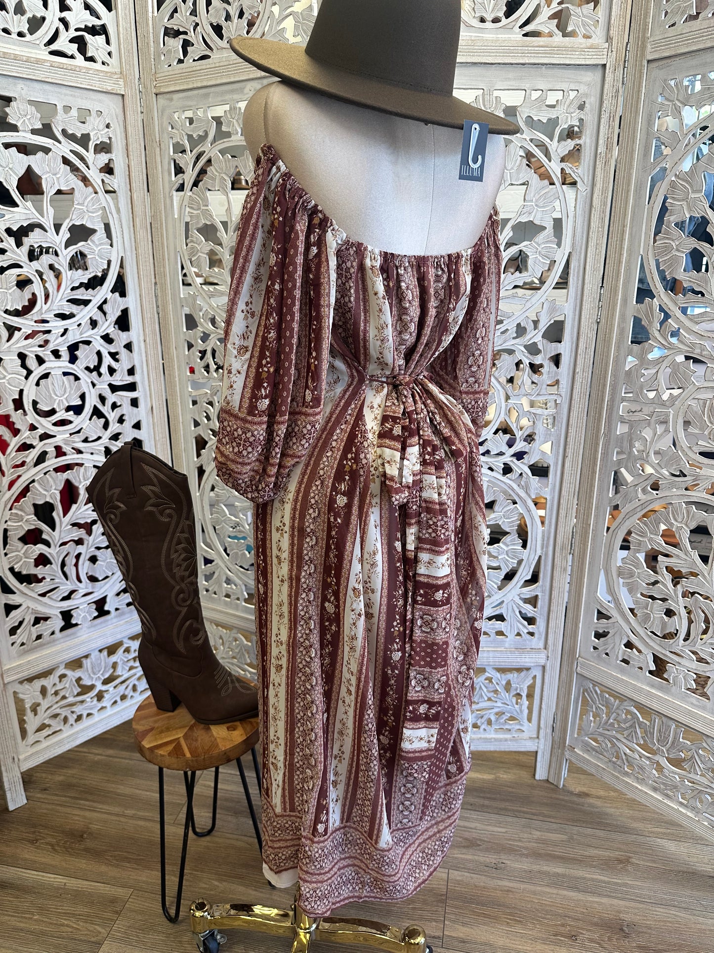 Off Shoulder Bohemian Dress- Stretchy, Estira