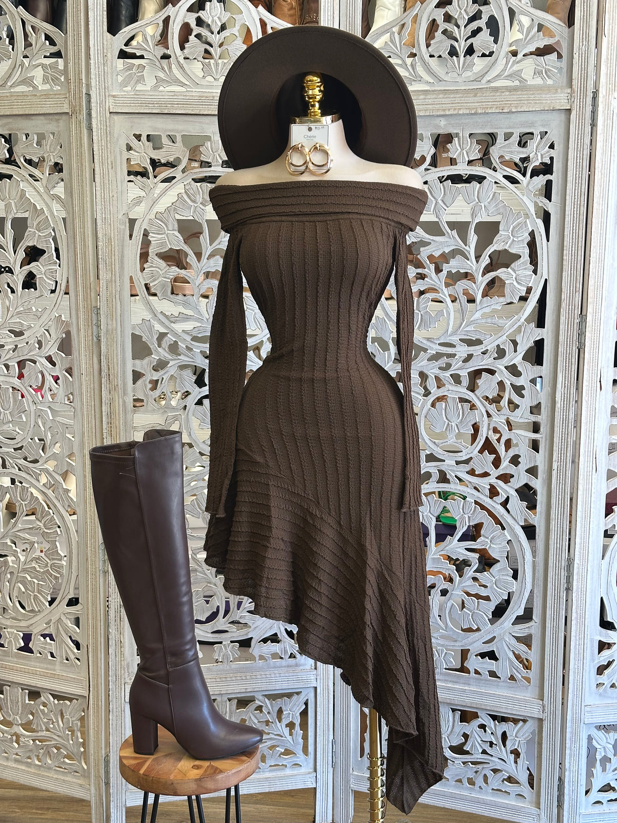 Simone Ribbed Knit Dress- Estira , Stretchy
