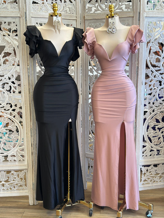Ruffle Sleeve Heartline Maxi Dress - Estira, Stretchy