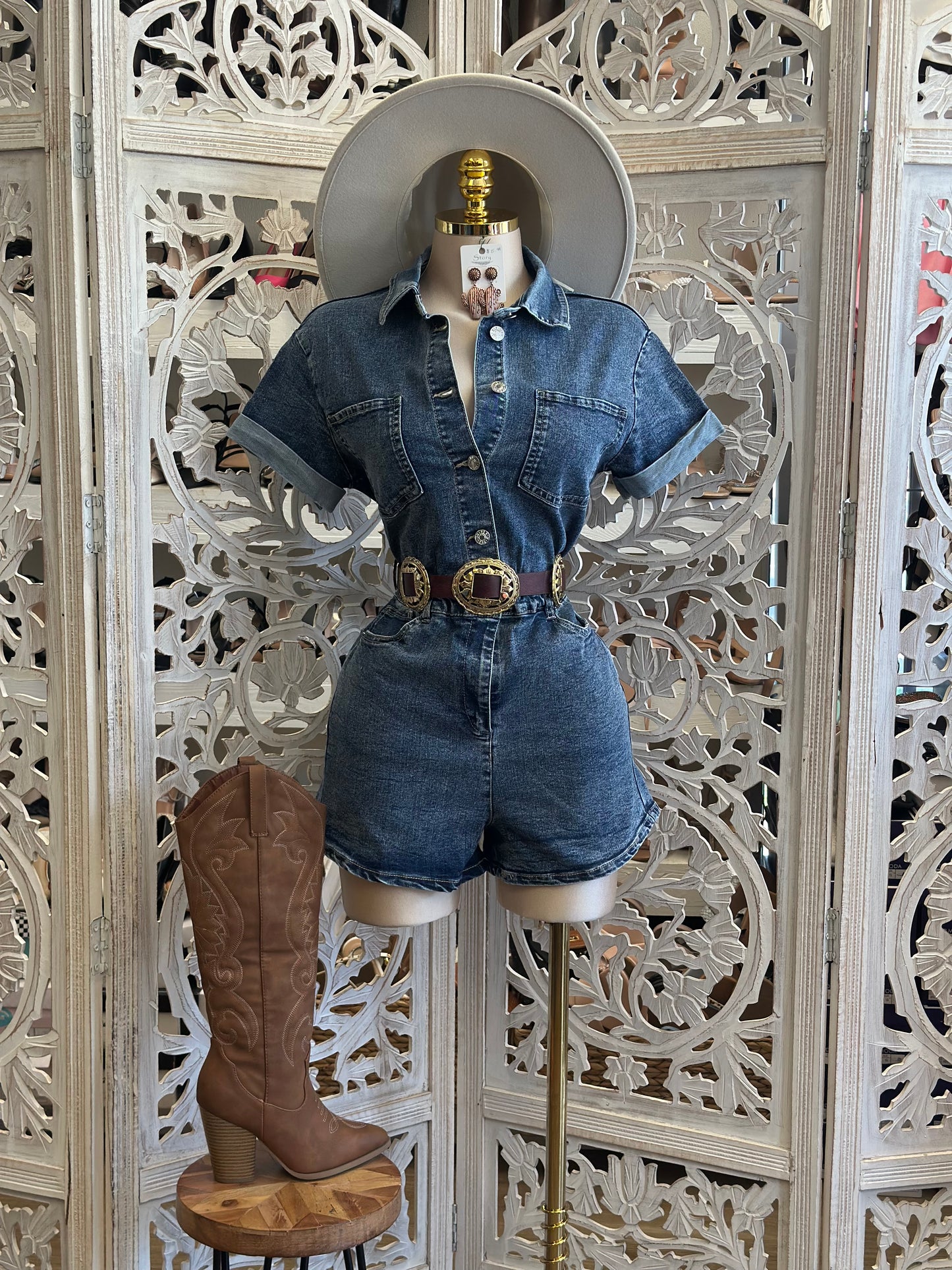 Denim Washed Mini Jumpsuit - Stretchy,Estira