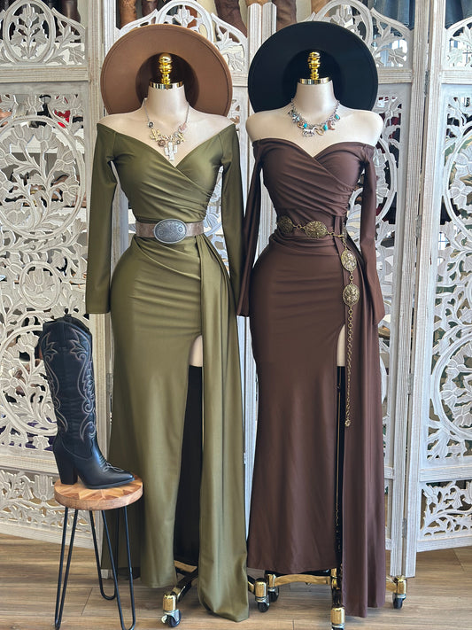 High Slit Wrapped Dress - Estira, Stretchy