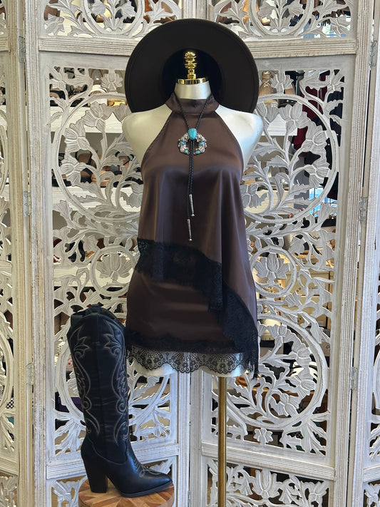 Lace Lined Chocolate Satin Set-Stretchy, Estira