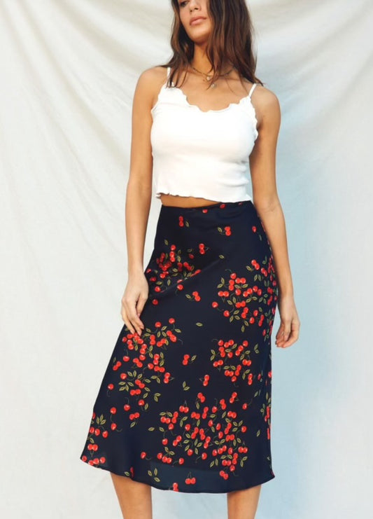 Cherry Midi Skirt- No Estira , Not Stretchy