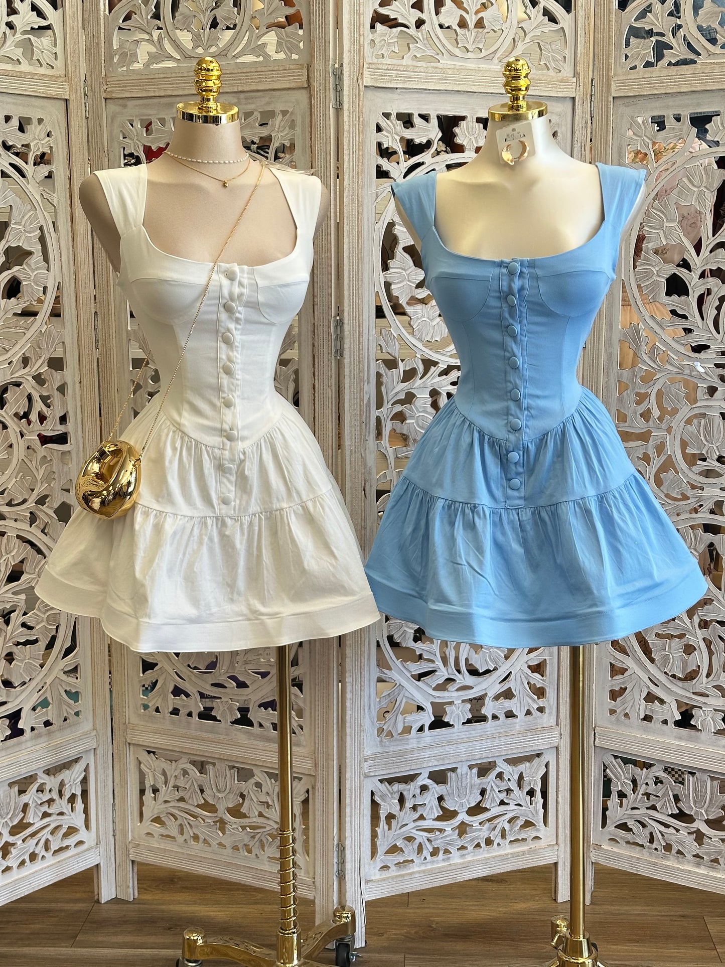 Tiered Button Up Mini Dress- Estira, Stretchy