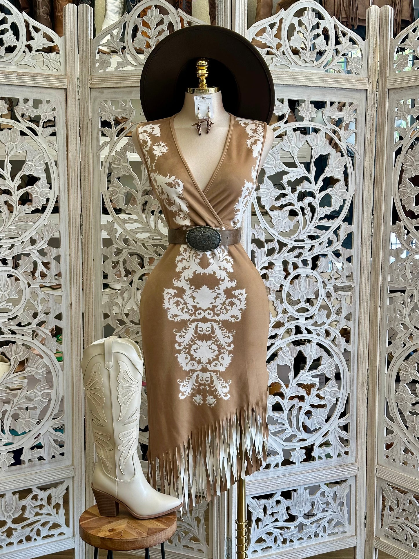 Soft Suede Fringe Dress- Stretchy, Estira