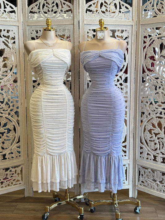 Ruched Embellished Midi Dress- Stretchy, Estira