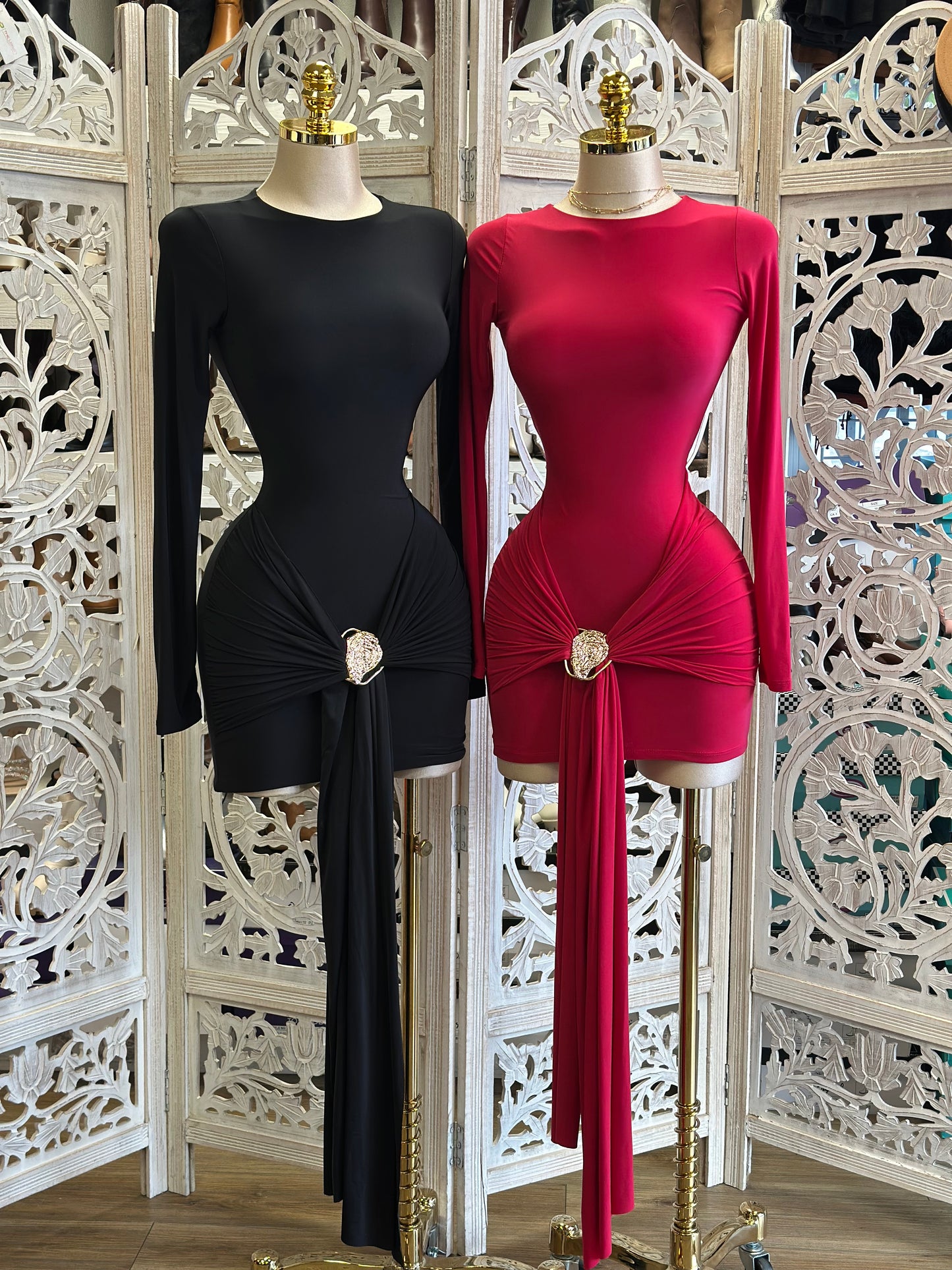 Draped Tailed Mini Dress- Stretchy,Estira