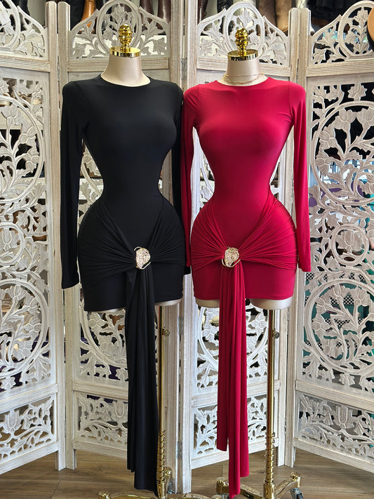 Draped Tailed Mini Dress- Stretchy,Estira