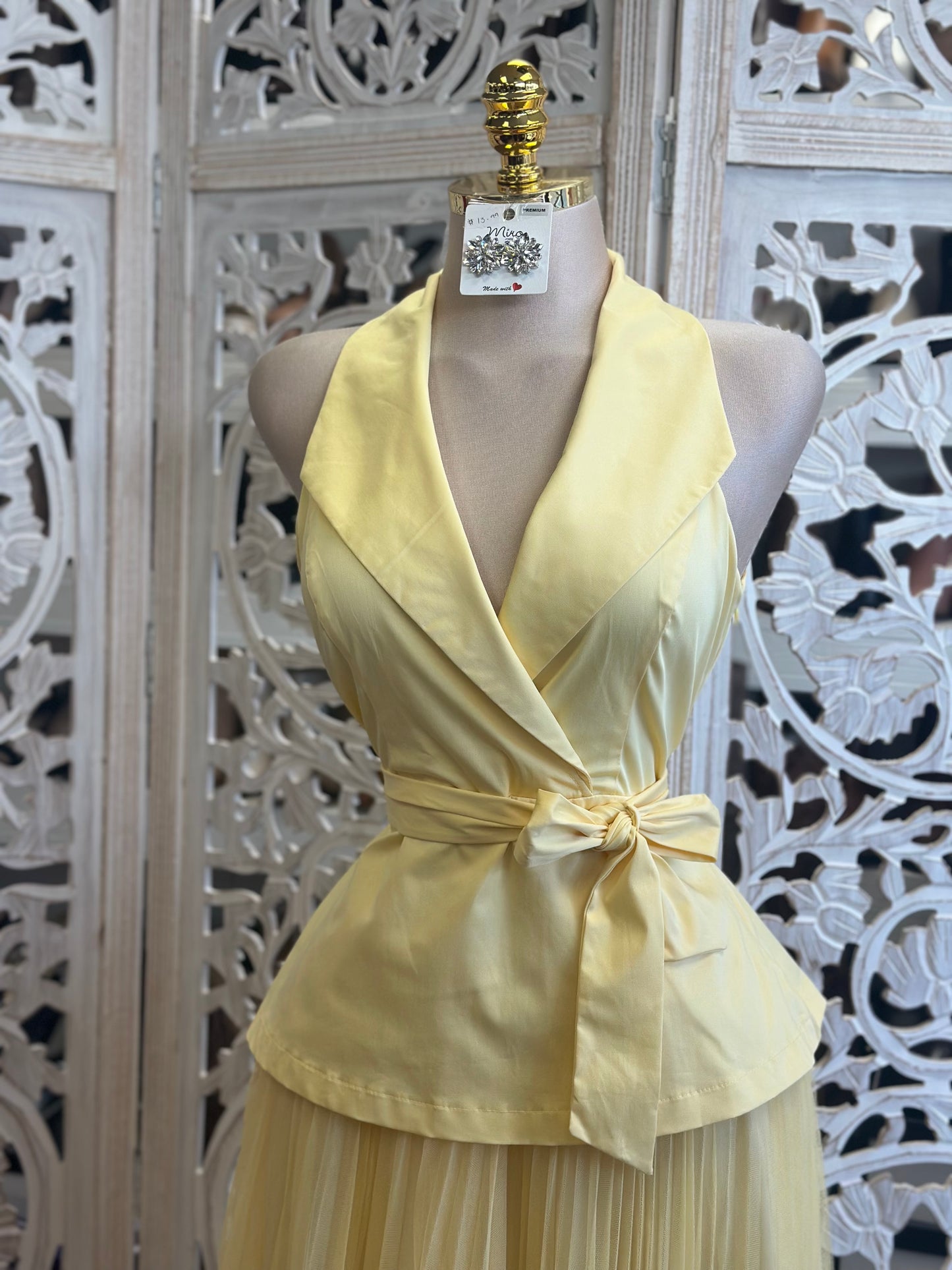 Butter Cream Tulle Wrapped Dress-Not Stretchy,No Estira