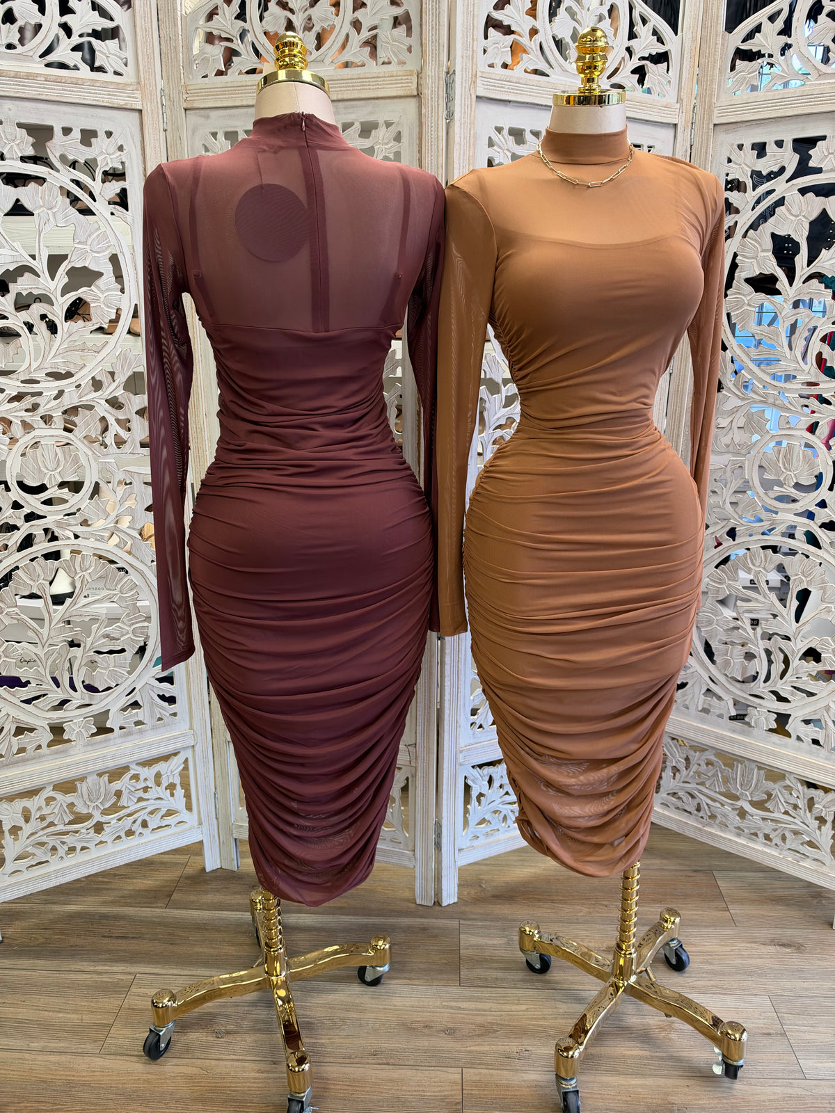 Solenne Mock-Neck Midi Dress- Estira , Stretchy