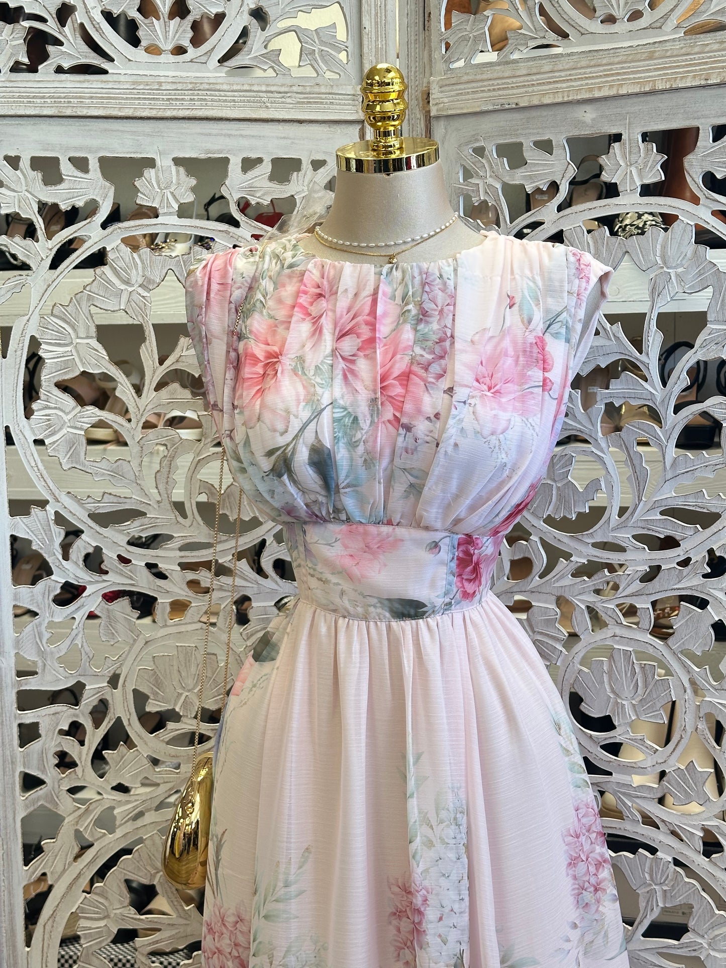 Boat Neck Floral Maxi  Pastel Dress-Stretchy, Estira