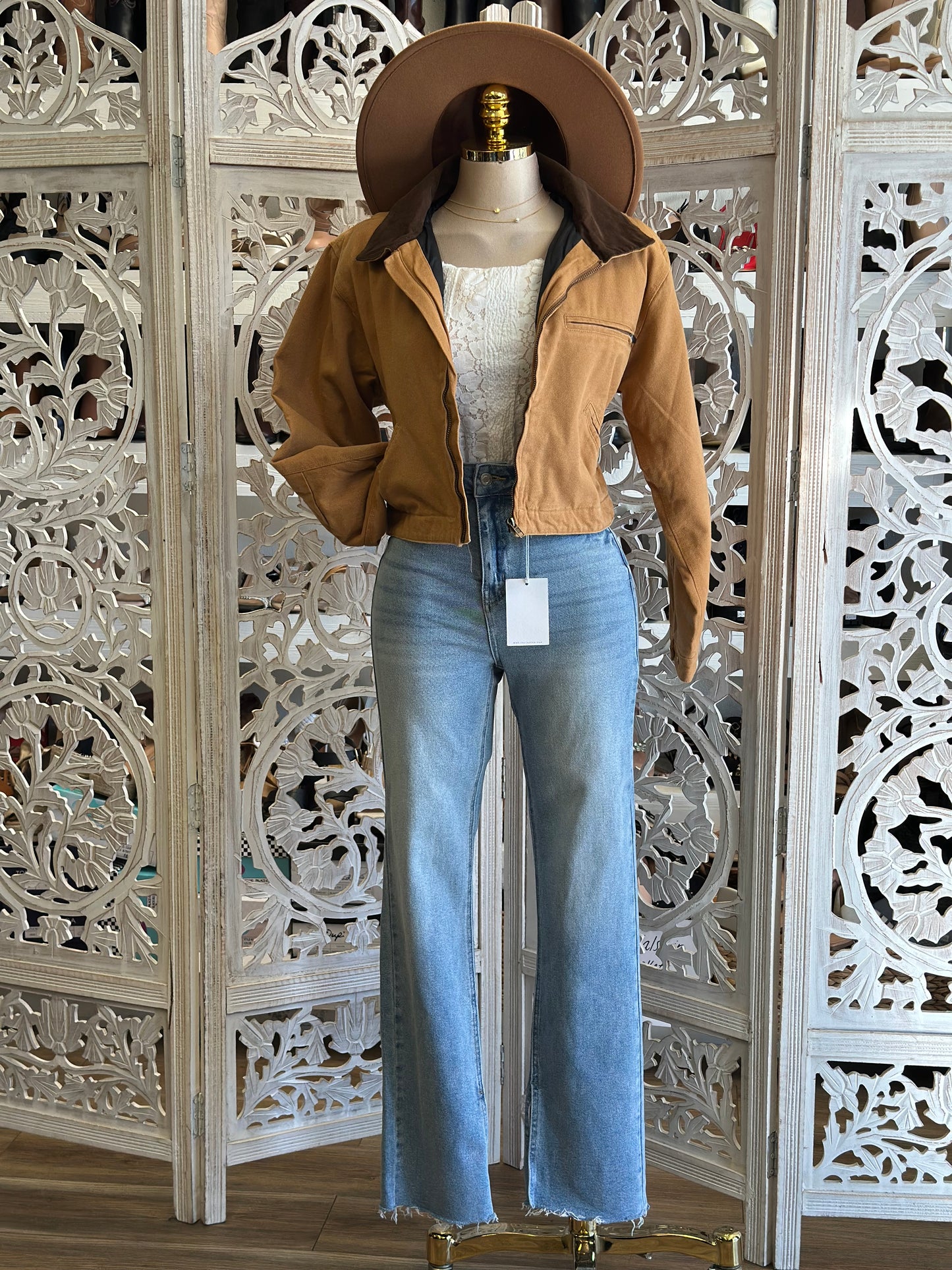 Corduroy Neck Brown Cropped Jacket