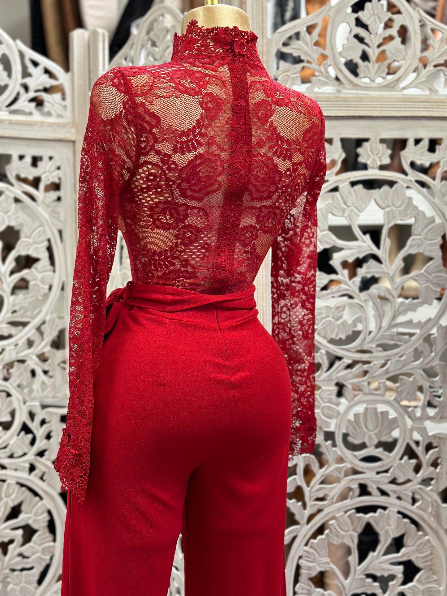 Red Lace High Neck Jumpsuit