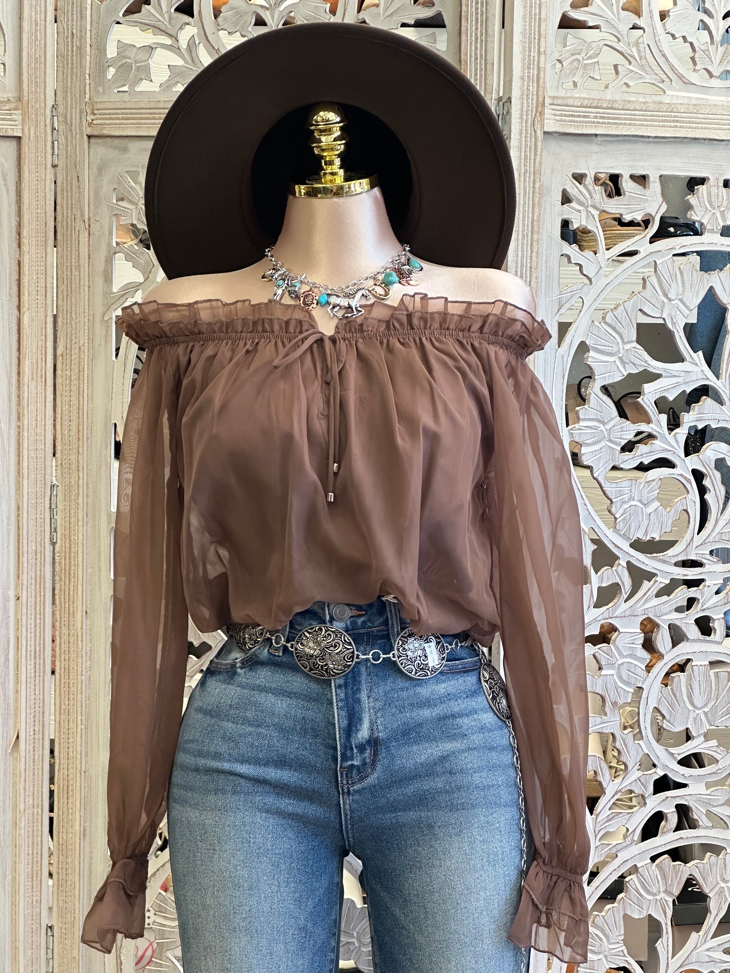 Bell Sleeve Black Off Shoulder Blouse