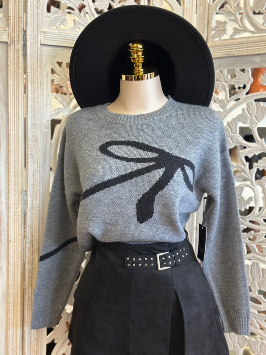 Gray Bow Detailed Sweater