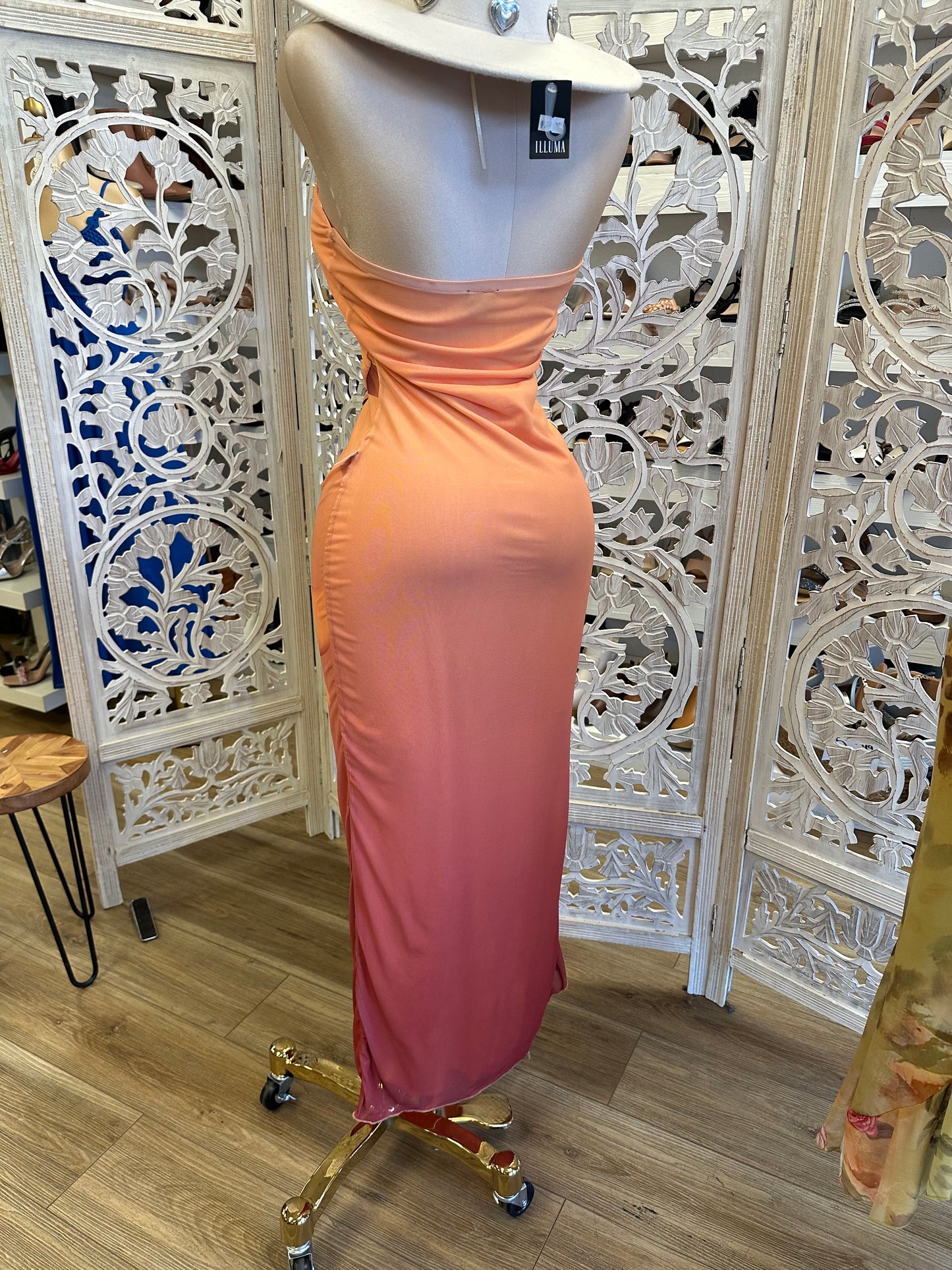 Strapless Orange Ruffle Dress - Estira, Stretchy