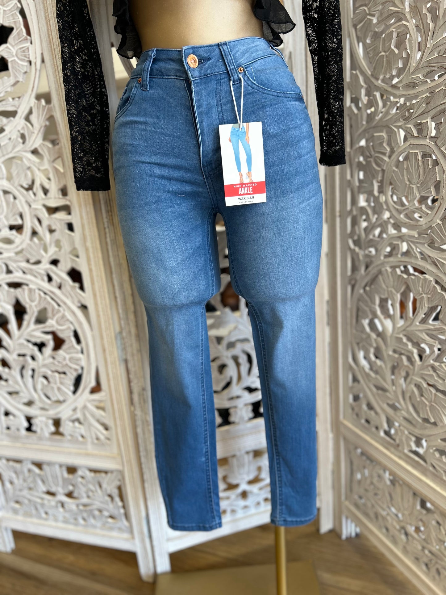 Medium Wash High Rise Skinny Jeans- Stretchy