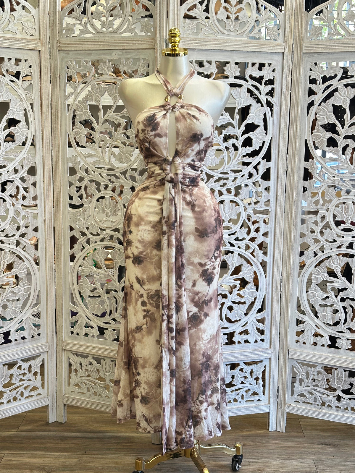 Espresso Marble Hourglass Maxi Dress-Stretchy, Estira
