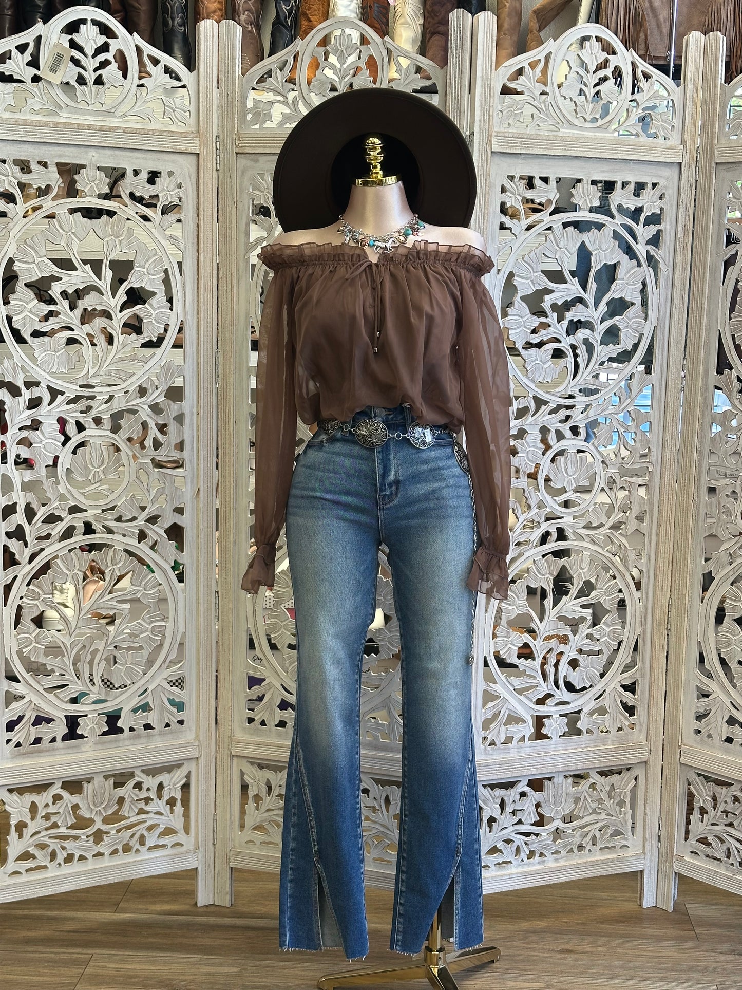Bell Sleeve Black Off Shoulder Blouse