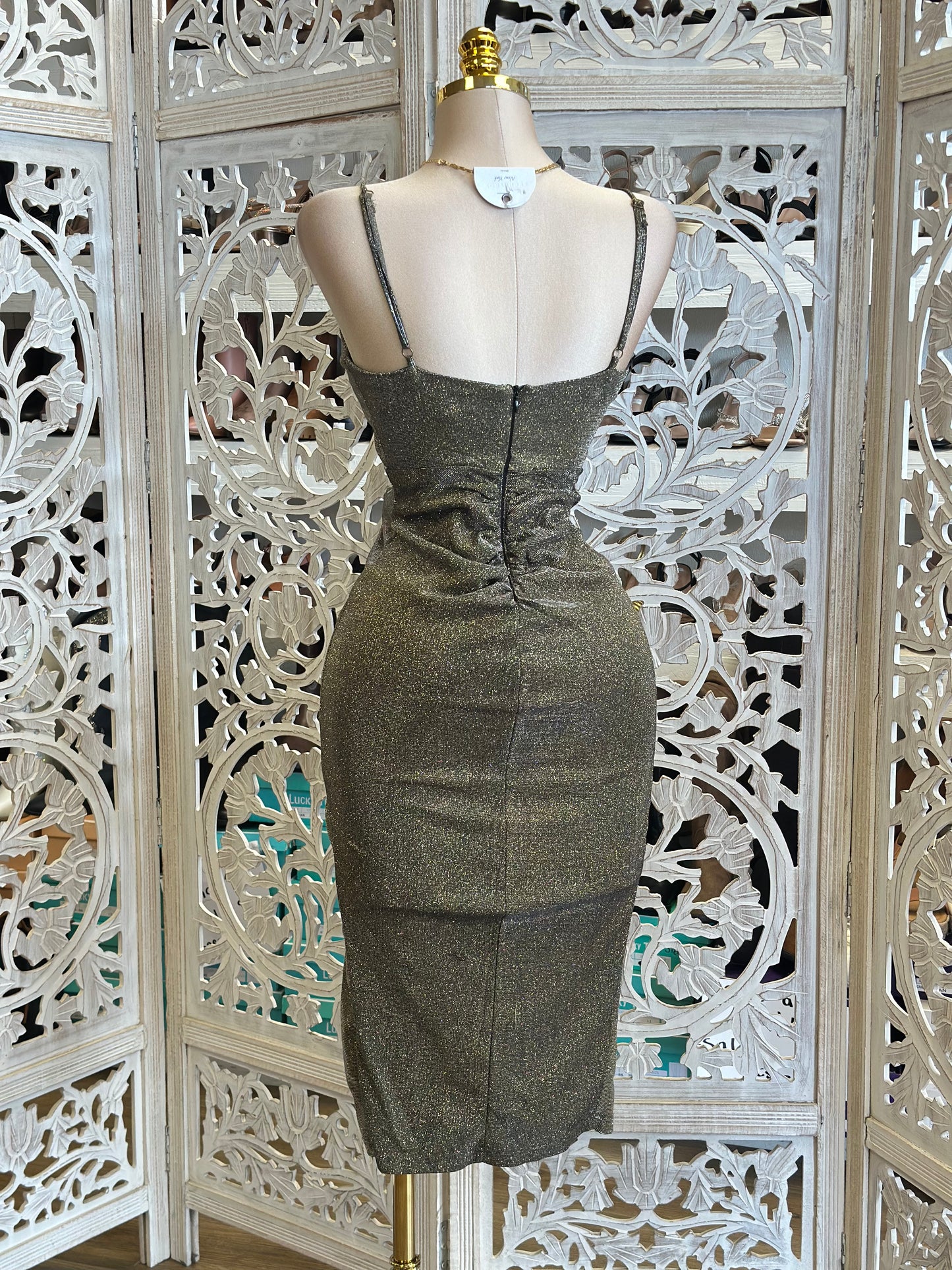 Glitter Silver Cami Slit Dress- Stretchy,Estira