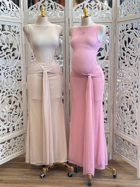 Knotted Scoop Back Maci Dress- Stretchy, Estira