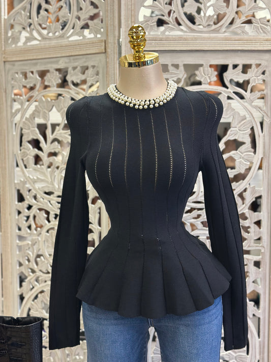 Knitted Black Pearl Top- Estira, Stretchy