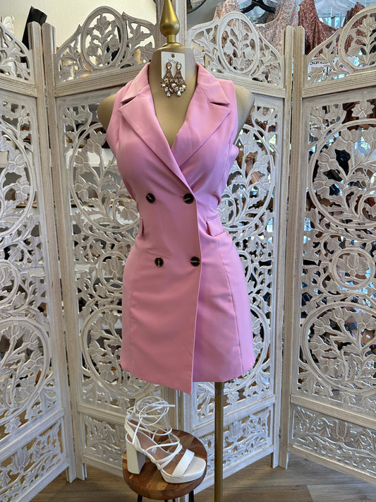 Cotton Pink Sleeveless Coat Dress