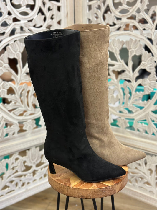 Kitten Heel Suede Mid Calf Boots