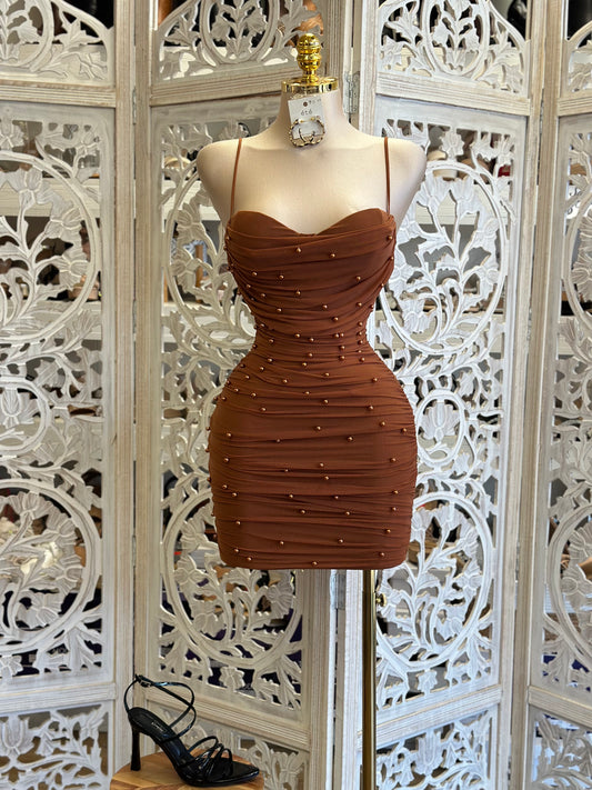 Cinnamon Pearl Cami Mini Dress- Stretchy, Estira