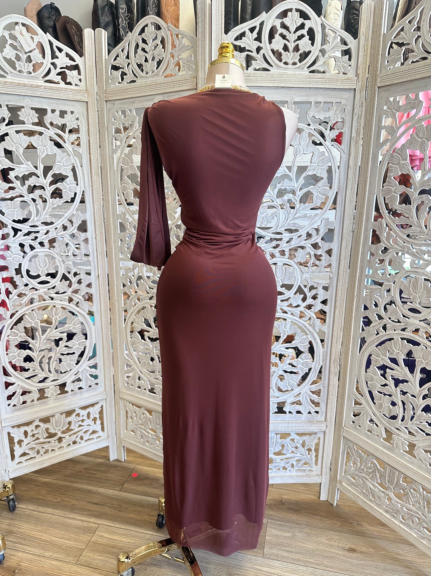 Deep Burgundy Sleek Asymmetrical Dress- Stretchy, Estira