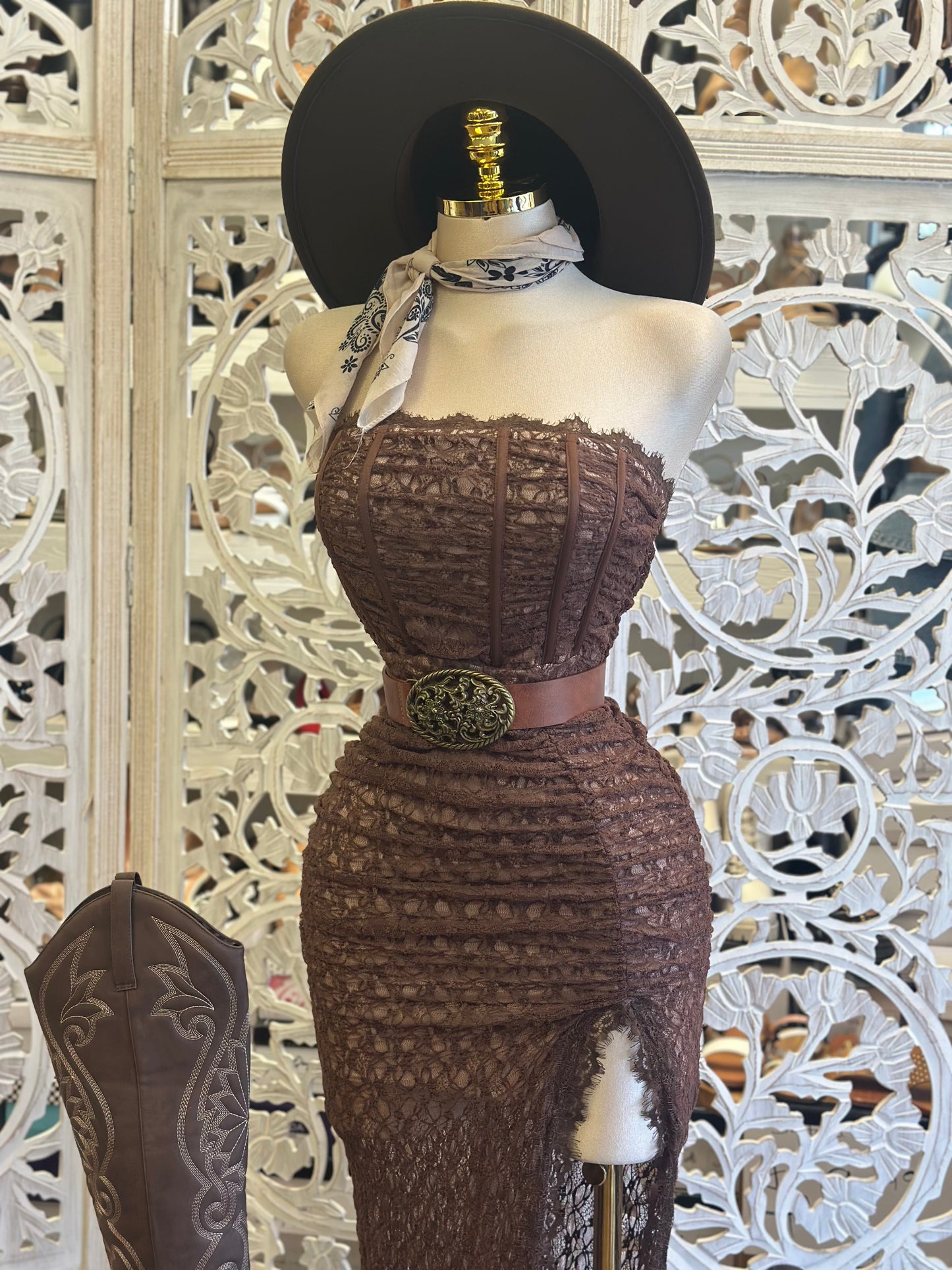 Lace Brown Serene Dress- Stretchy, Estira
