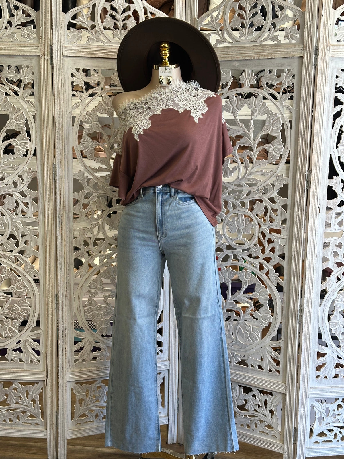 Rose Etherea Lace-Trim Blouse
