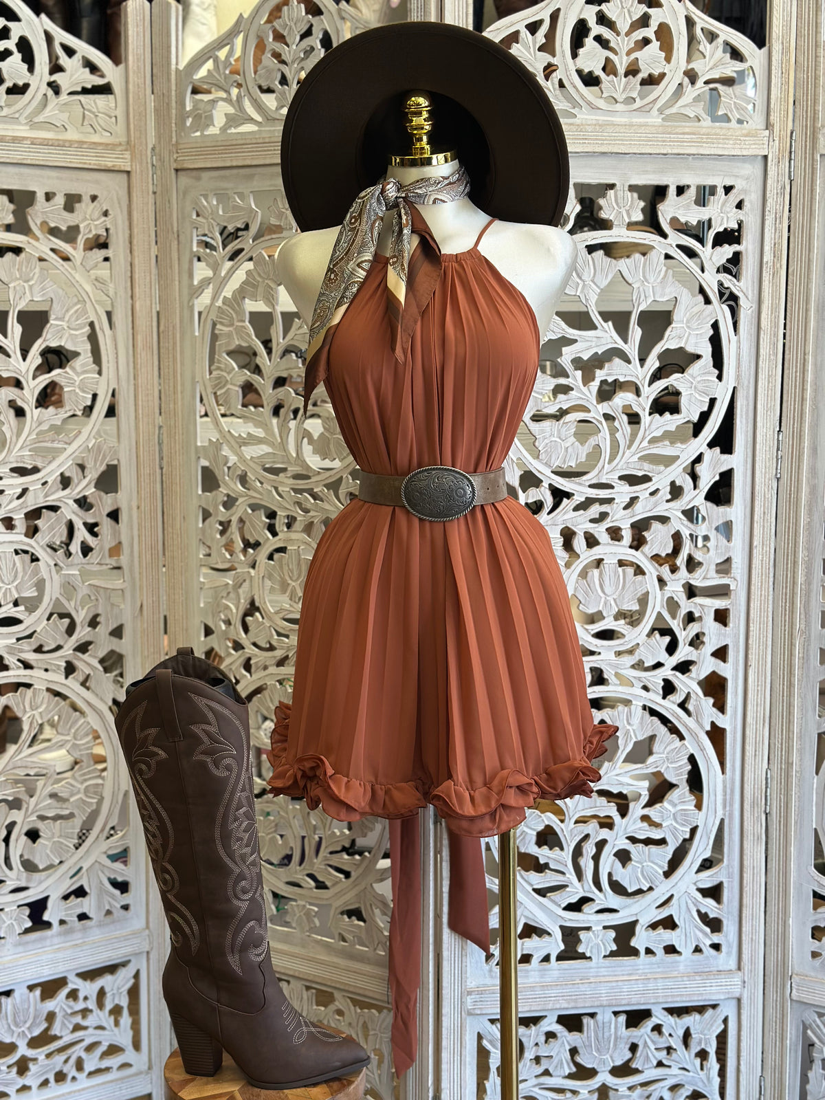 Wildwood Pleate Halter Dress - Stretchy, Estira